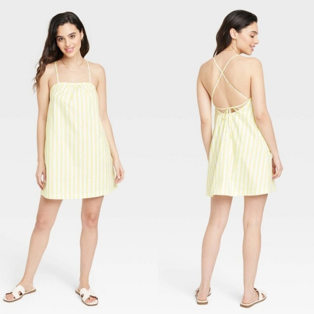 NWT A New Day Yellow Backless Tie Front Sundress (Size: L)